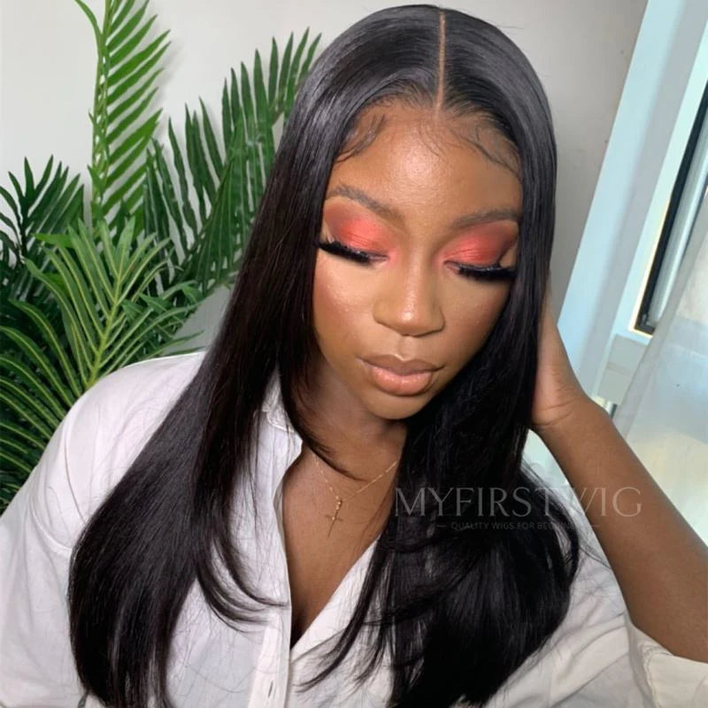 7x5 Free Part Pre Max Wear &amp; Go Perücke ohne Kleber - Natürliche schwarze glatte Perücke - PM005