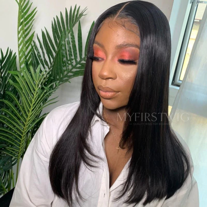 7x5 Free Part Pre Max Wear &amp; Go Perücke ohne Kleber - Natürliche schwarze glatte Perücke - PM005