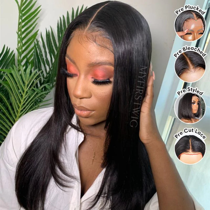 7x5 Free Part Pre Max Wear &amp; Go Perücke ohne Kleber - Natürliche schwarze glatte Perücke - PM005