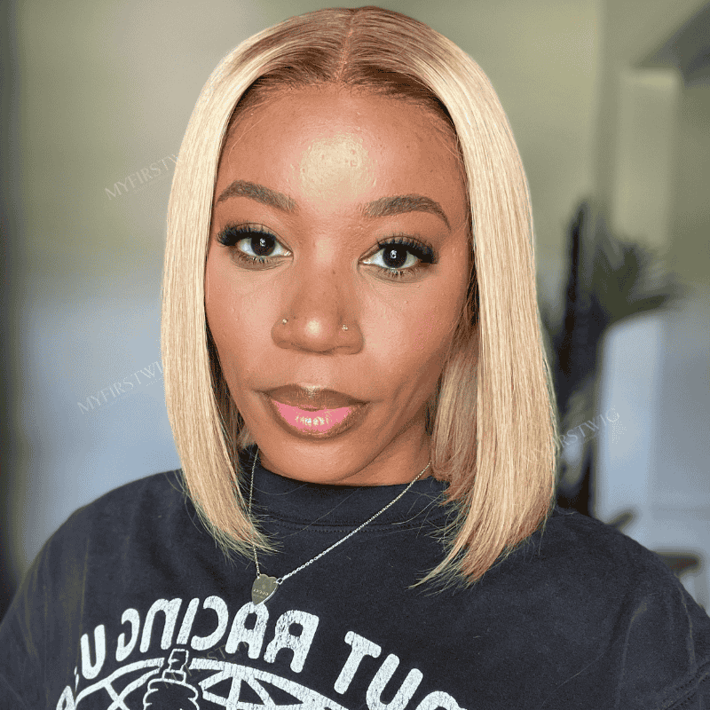 Blonde Blunt Cut Bob Wig HD Lace Wear & Go Glueless Closure Wig - CLB026