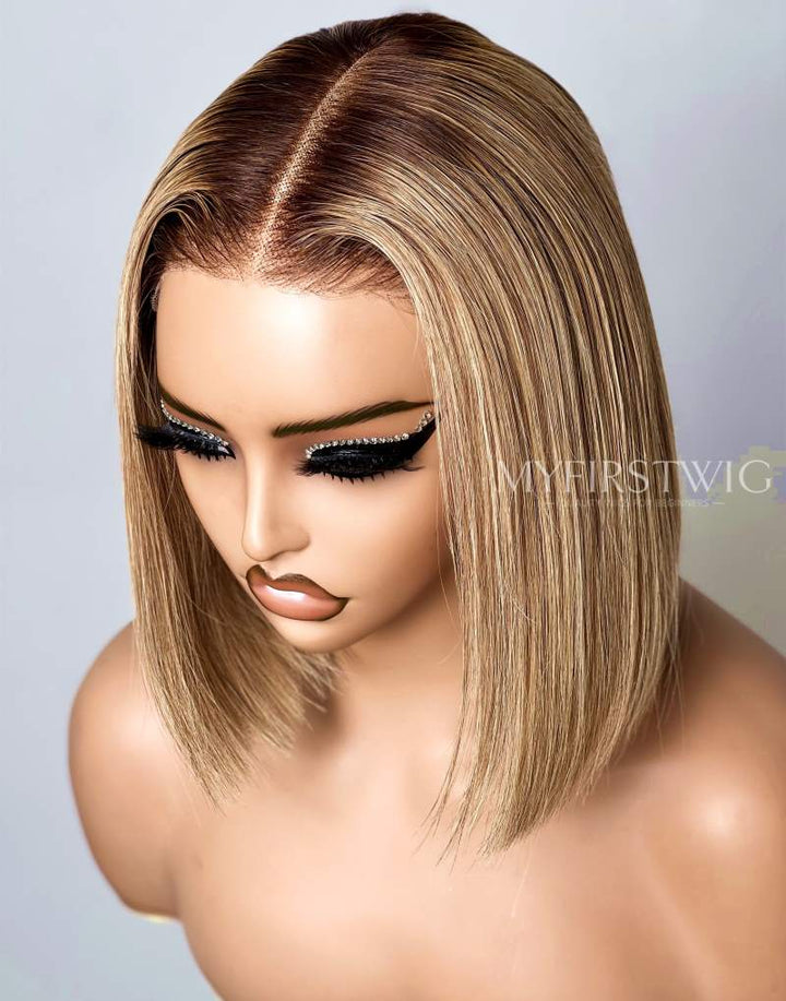 Blonde Blunt Cut Bob Wig HD Lace Wear & Go Glueless Closure Wig - CLB026