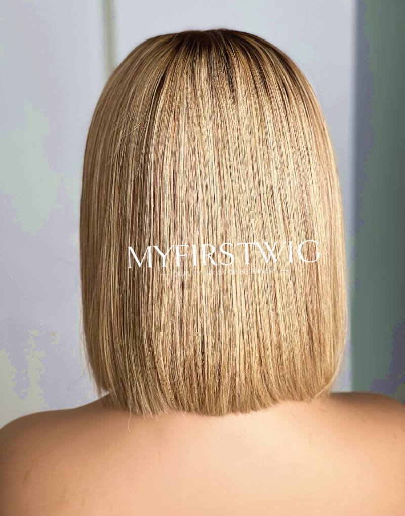 Blonde Bob-Perücke mit stumpfem Schnitt, HD Lace Wear &amp; Go-Perücke ohne Kleber, CLB026