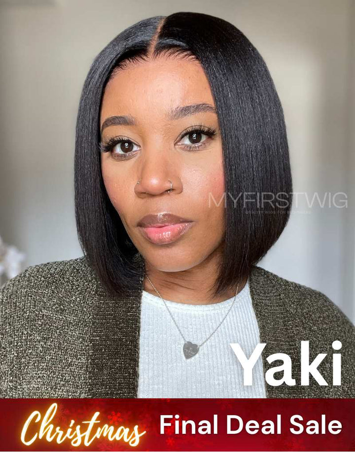 12 Zoll Bob-Perücke mit Yaki-Textur, HD-Spitze, Wear &amp; Go, klebefreier Verschluss, Perücke – CLB003