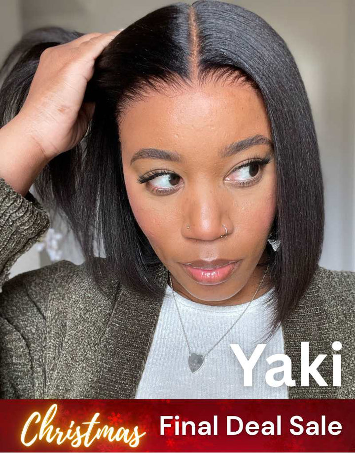 12 Zoll Bob-Perücke mit Yaki-Textur, HD-Spitze, Wear &amp; Go, klebefreier Verschluss, Perücke – CLB003