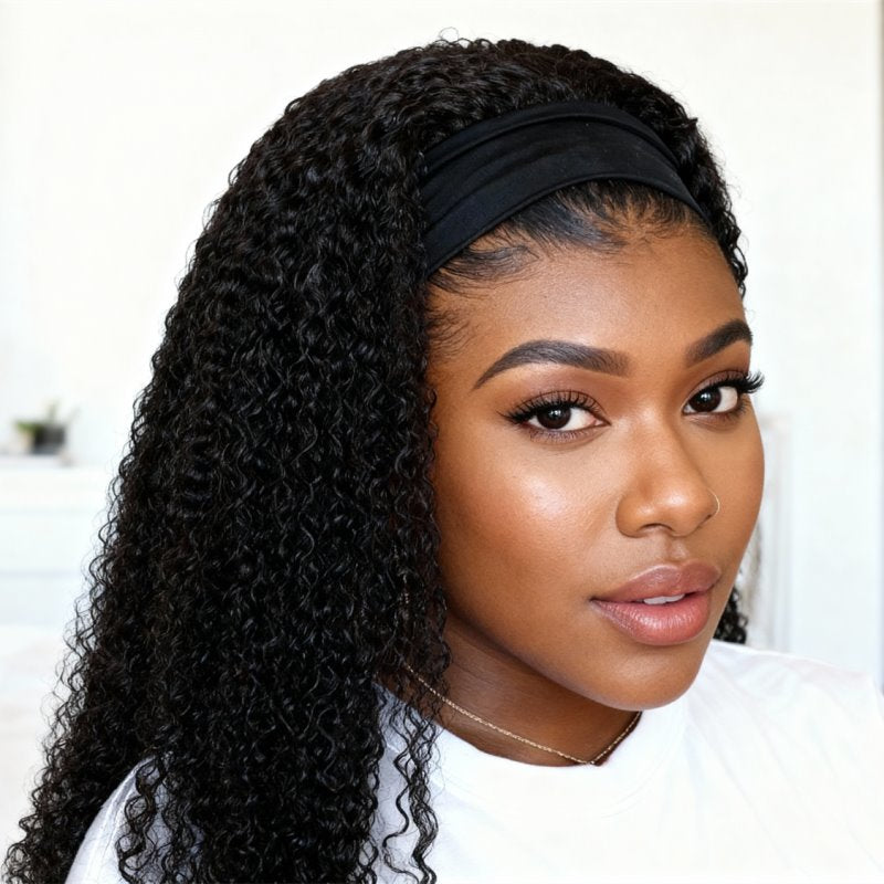 Curly Deep Wave Drawstring Headband Wig Glueless Put On Go Wig - HBW007