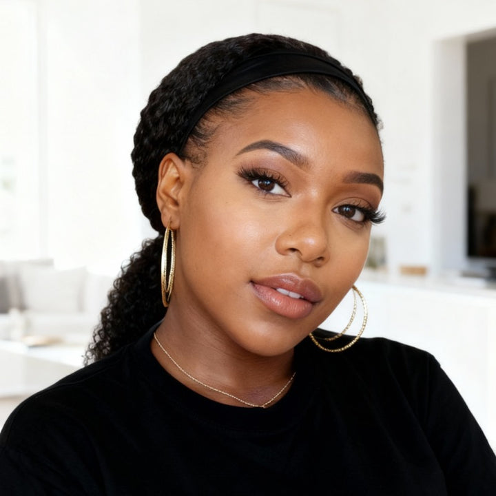 Curly Deep Wave Drawstring Headband Wig Glueless Put On Go Wig - HBW007