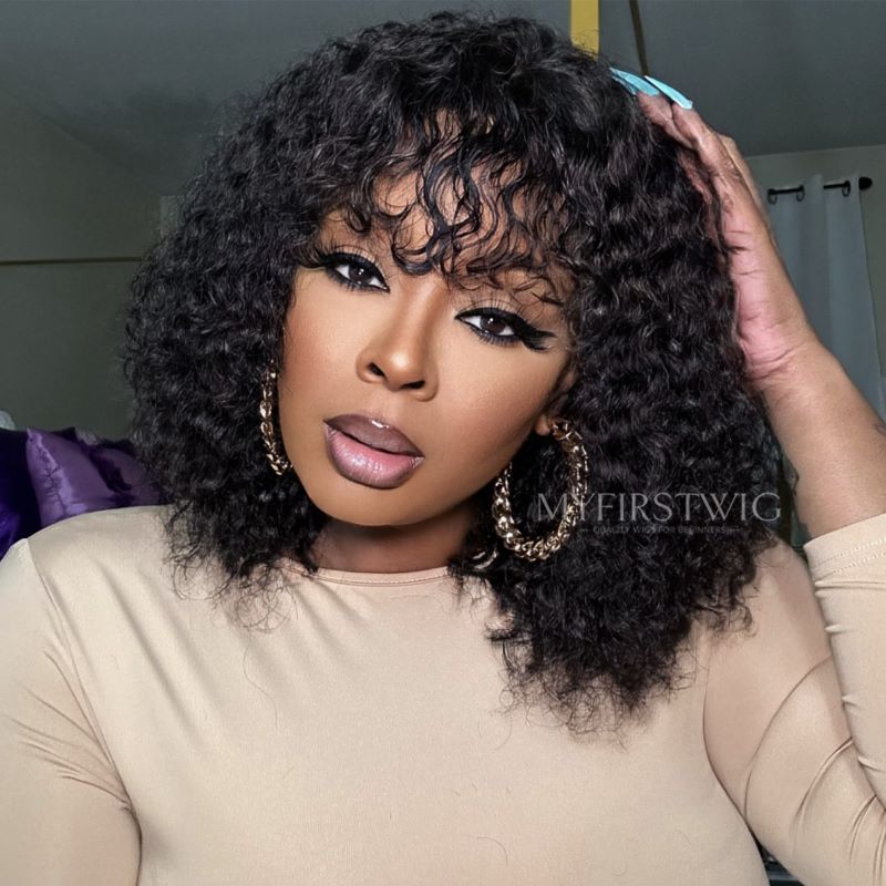 Deep Wave Curly Bangs HD Lace Wear & Go Glueless Wig - CLC011