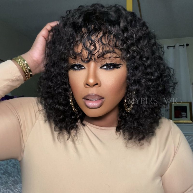 Deep Wave Curly Bangs HD Lace Wear & Go Glueless Wig - CLC011