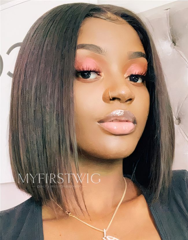 Full Lace Wig Blunt Cut Bob Glueless Human Hair Wig -LM009