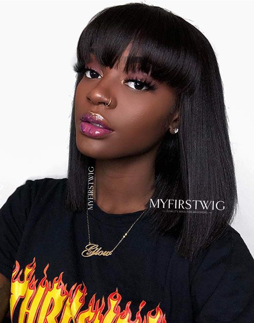 Full Lace Wig Bob Wig With Bangs Glueless Human Hair Wig -LM007