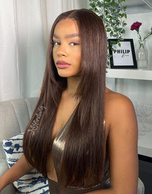 Full Lace Wig Caramel Brown Straight Glueless Human Hair Wig -LM017