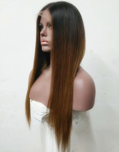 Full Lace Wig Ombre Brown Straight Glueless Human Hair Wig -LM016