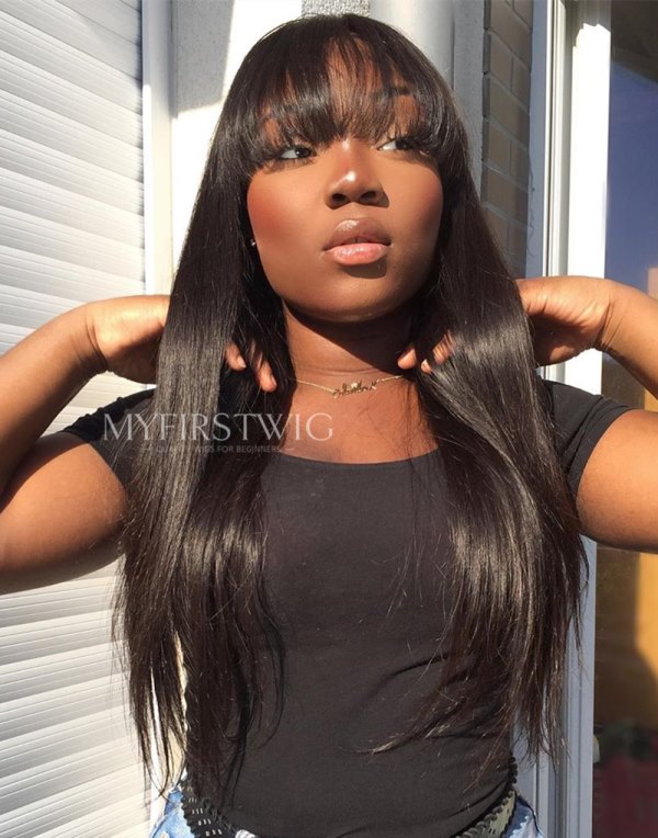 Full Lace Wig Straight Wig With Bangs Glueless Human Hair Wig -LM005