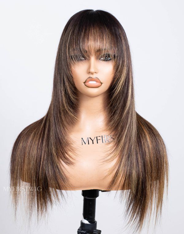 Honigblonde, geschichtete, glatte Perücke mit HD-Spitze, Wear &amp; Go-Perücke ohne Kleber, CLS024