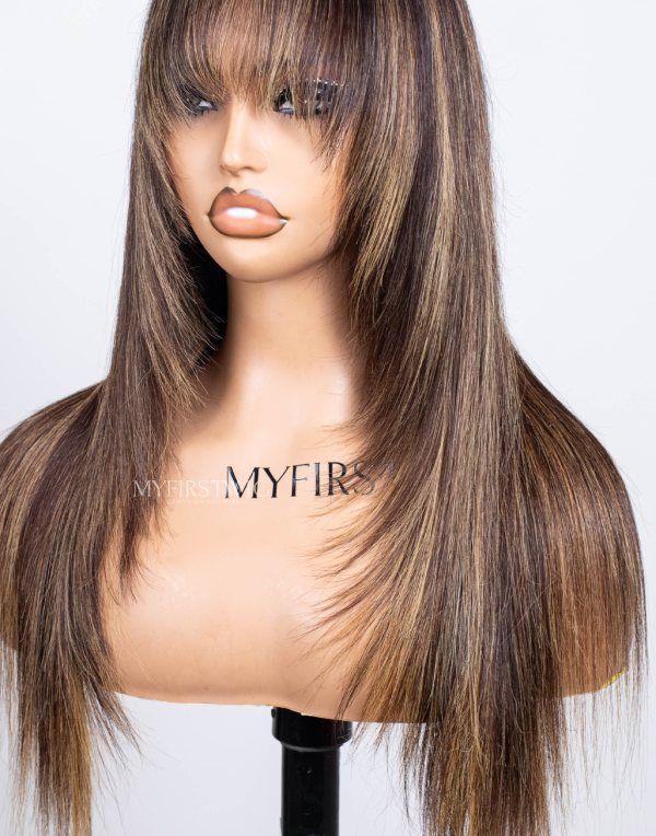 Honigblonde, geschichtete, glatte Perücke mit HD-Spitze, Wear &amp; Go-Perücke ohne Kleber, CLS024