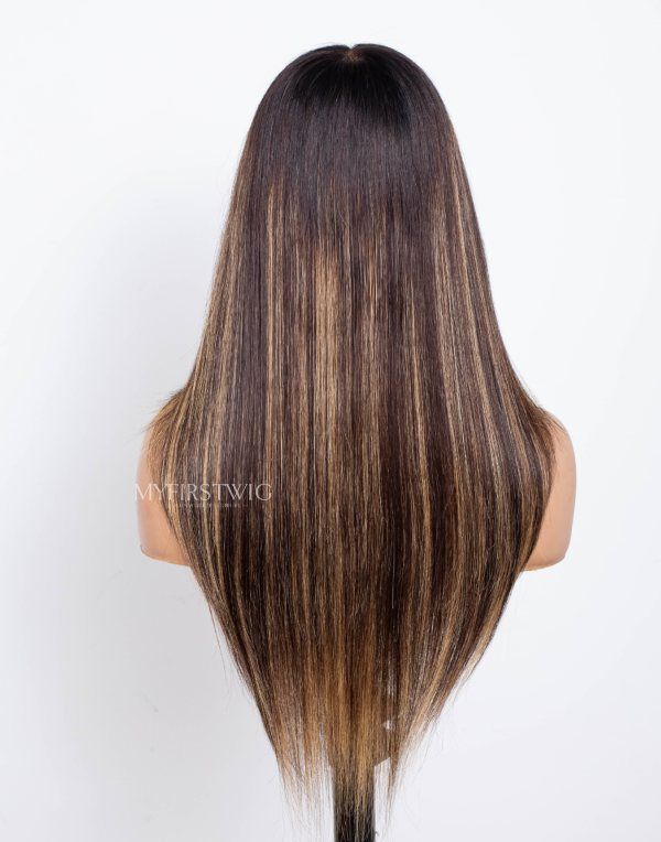 Honigblonde, geschichtete, glatte Perücke mit HD-Spitze, Wear &amp; Go-Perücke ohne Kleber, CLS024