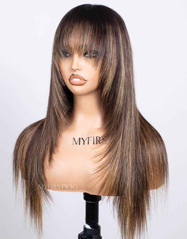 Honigblonde, geschichtete, glatte Perücke mit HD-Spitze, Wear &amp; Go-Perücke ohne Kleber, CLS024