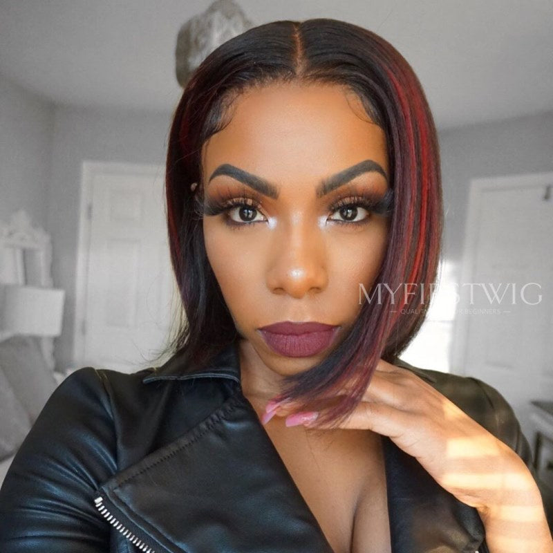 Highlight Burgundy Yaki Bob Wig HD Lace Wear & Go Glueless Closure Wig - CLB033