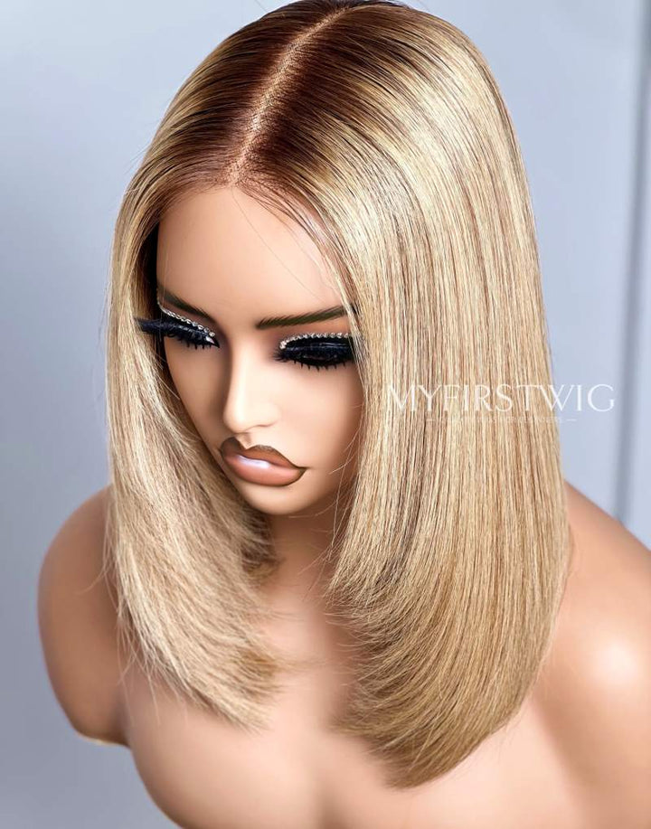 Honigblonde, geschichtete, glatte Perücke mit HD-Spitze, Wear &amp; Go-Perücke ohne Kleber, CLS024