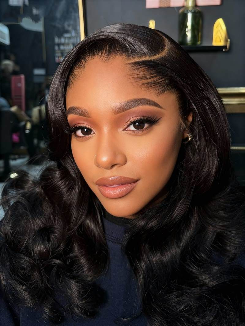 Lagos M-Shaped Hairline | 180% Density Side Part Wavy Human Hair Wigs - Mar003