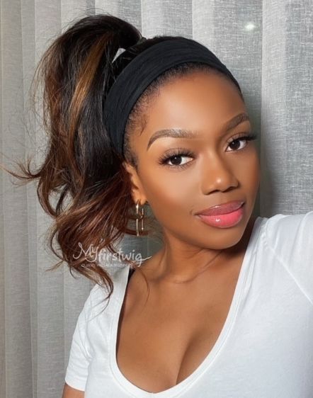 Ombre Brown Wavy Drawstring Headband Wig Glueless Put On Go Wig - CBS014