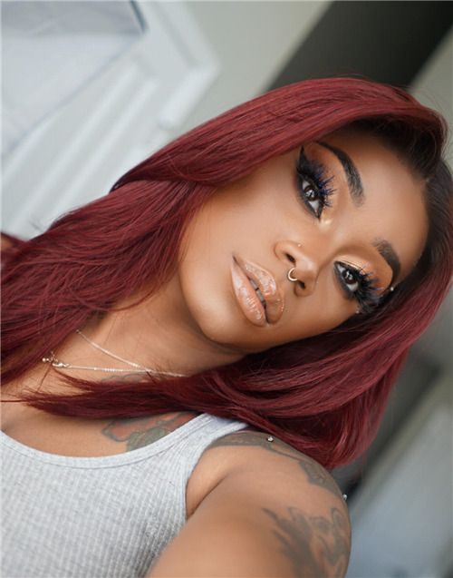 Ombre Burgundy Layers Straight Wig Invisible Glueless 4x4" Closure Wig  - FL4455
