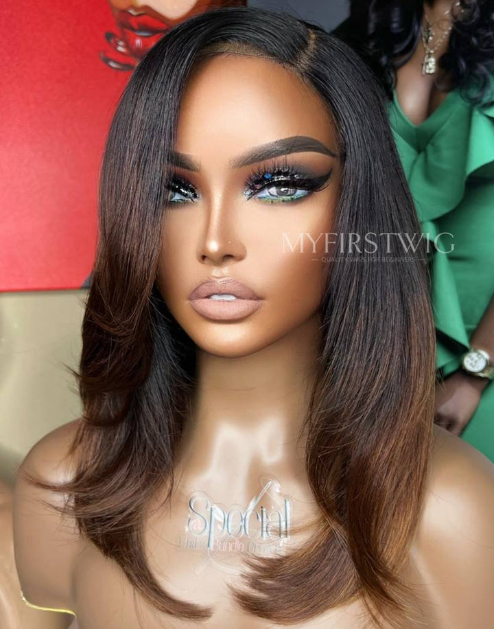 Ombre Brown Straight Wig Invisible Glueless 4x4" Closure Wig  - FL44J06