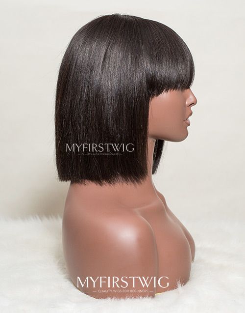 Scalp Top Wig Bob With Bangs Glueless No Lace Human Hair Wig - NGW002