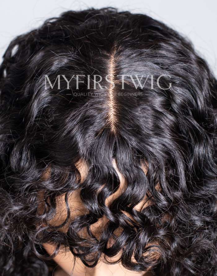Scalp Top Wig Water Wave With Bangs Glueless No Lace Human Hair Wig - NGW004
