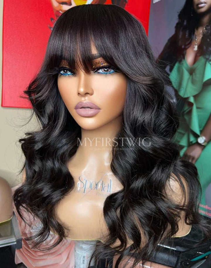 16-20" Soft Wavy Wig With Bangs Invisible Glueless 4x4" Closure Wig  - FL44J08