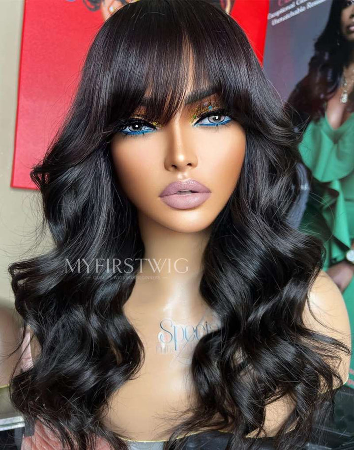 16-20" Soft Wavy Wig With Bangs Invisible Glueless 4x4" Closure Wig  - FL44J08