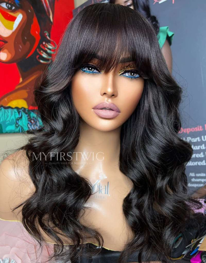 16-20" Soft Wavy Wig With Bangs Invisible Glueless 4x4" Closure Wig  - FL44J08