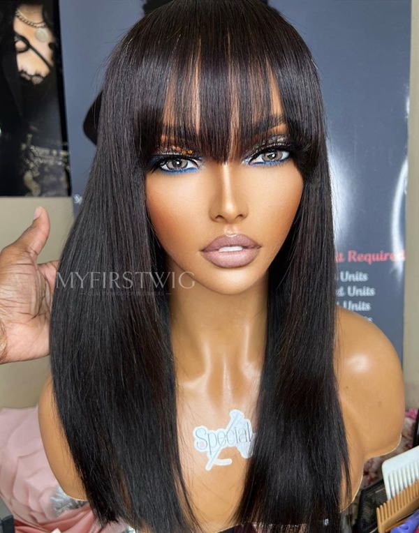 Straight Wig With Bangs Invisible Glueless 4x4