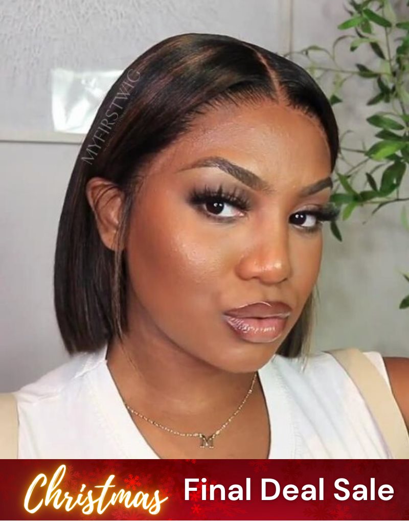 12 Zoll lange, gesträhnte, braune Bob-Perücke mit HD-Lace-Wear &amp; Go-Verschluss ohne Kleber – CLB001