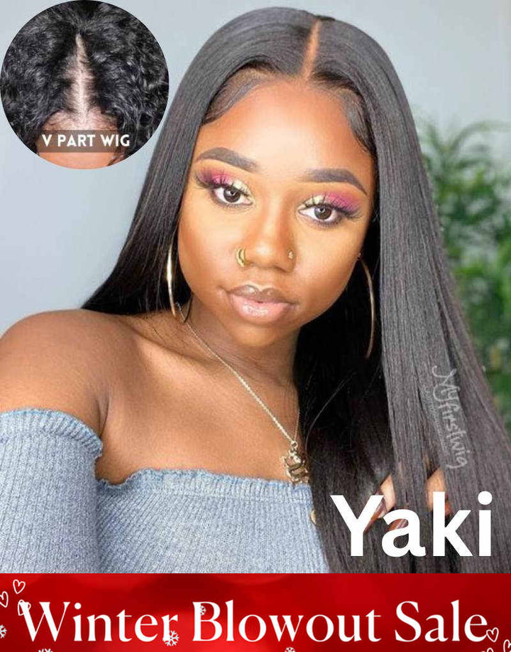 20 Inch YAKI Straight Middle Part Drawstring V Part Wig - VPS003