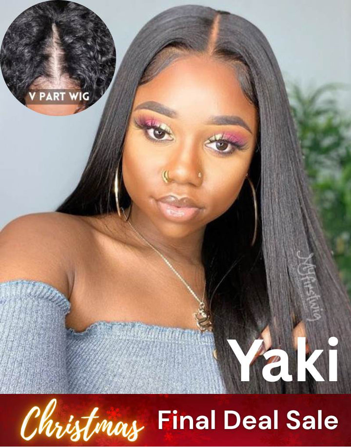 16-20 Zoll Yaki glatte Perücke mit Mittelscheitel und V-Teil - VPS003