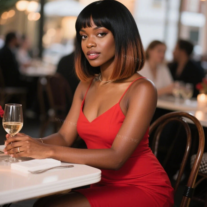 Wig For Office - Ombre Brown With Baby Bangs HD Lace Wear & Go Glueless Wig - MAI001AP