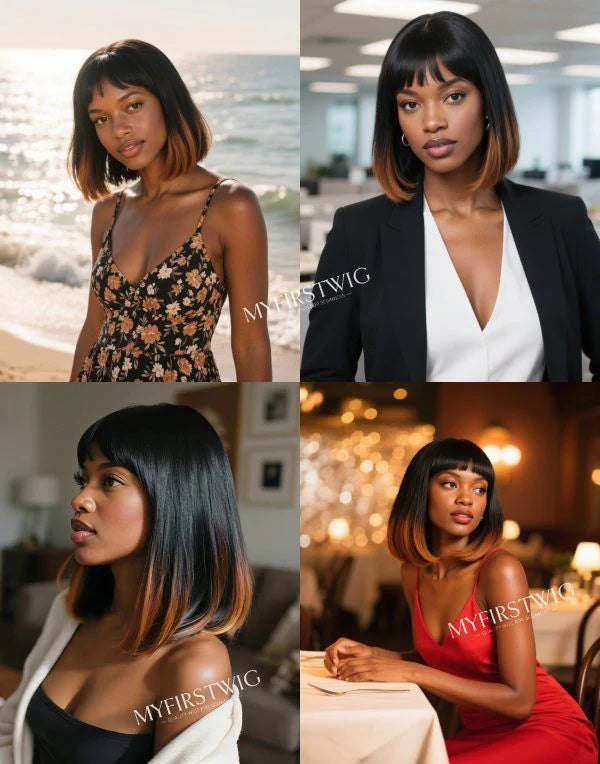 Wig For Office - Ombre Brown With Baby Bangs HD Lace Wear & Go Glueless Wig - MAI001AP