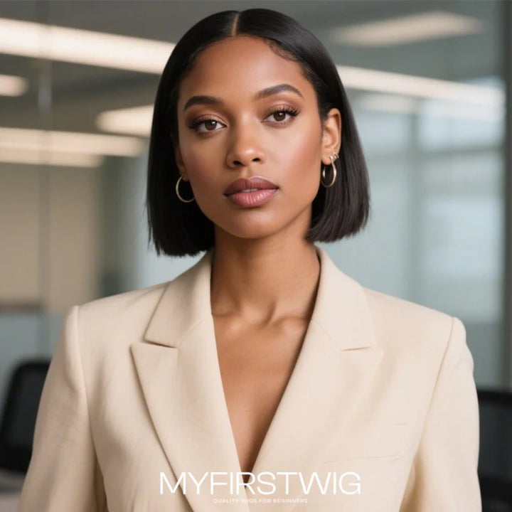 12 Zoll natürliche schwarze Bob-Perücke HD Lace Wear &amp; Go kleberlose Perücke - CLB002