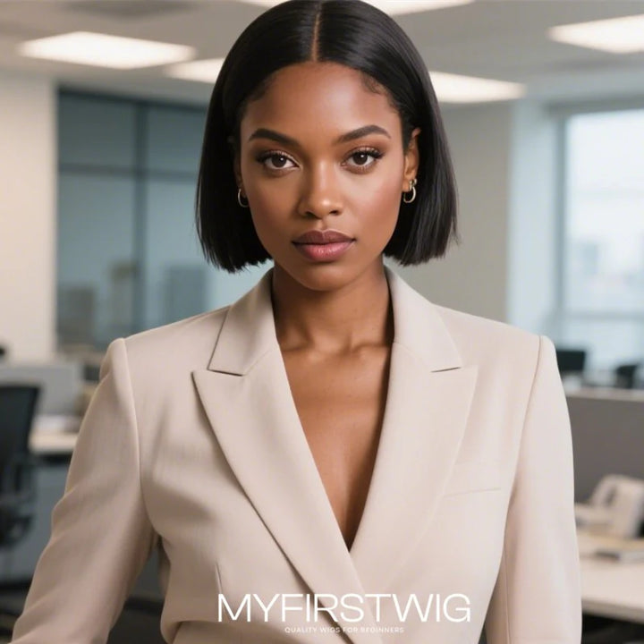 12 Zoll natürliche schwarze Bob-Perücke HD Lace Wear &amp; Go kleberlose Perücke - CLB002