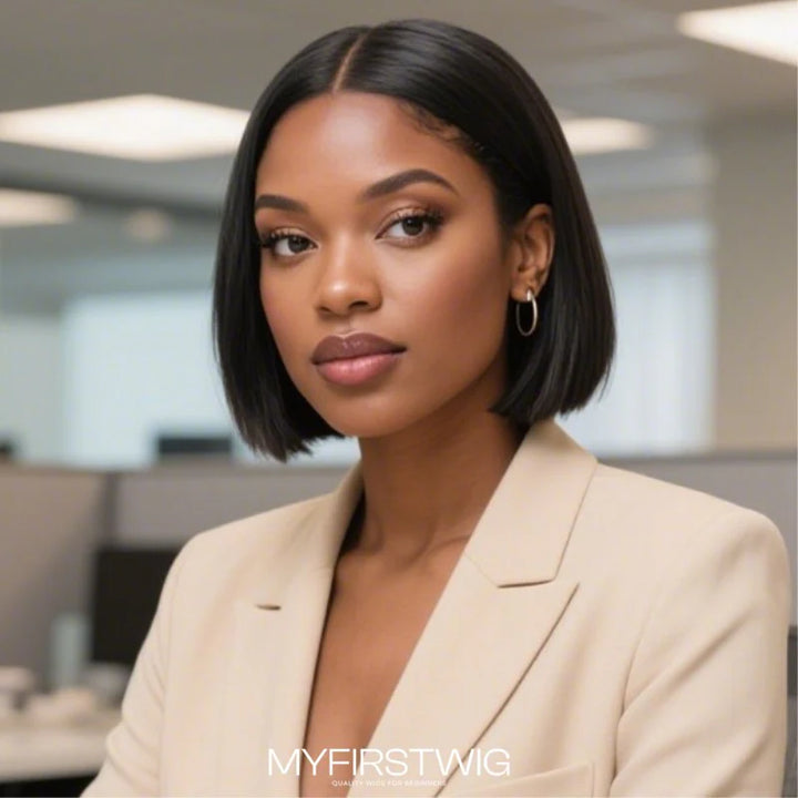 12 Zoll natürliche schwarze Bob-Perücke HD Lace Wear &amp; Go kleberlose Perücke - CLB002