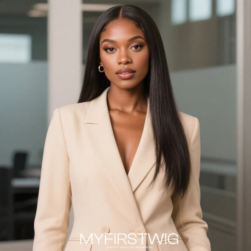 Wig for Office - Natural Hair Color Straight Long Wear & Go Glueless Wig - APS001