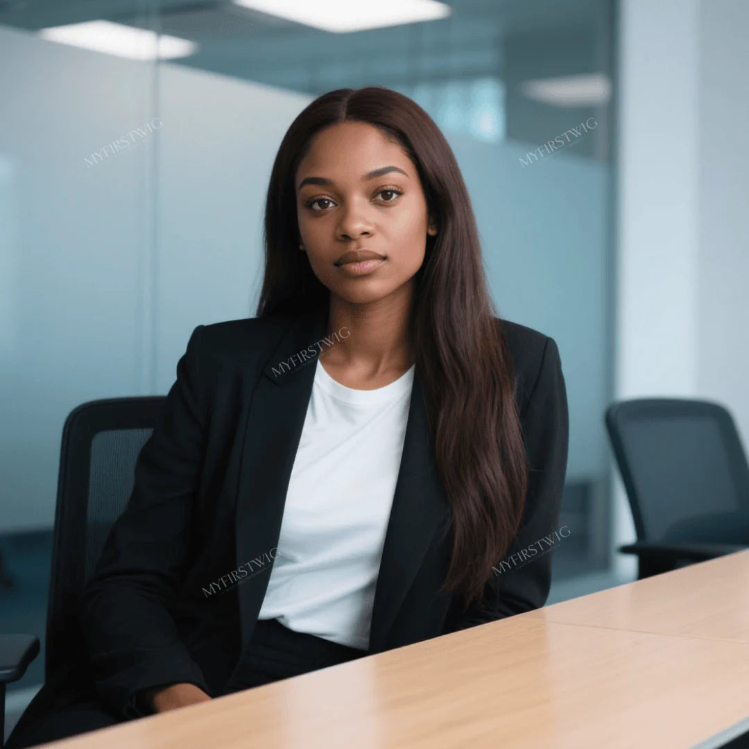 Wig for Office - Brown Straight Long Wear & Go Glueless Wig - APS002