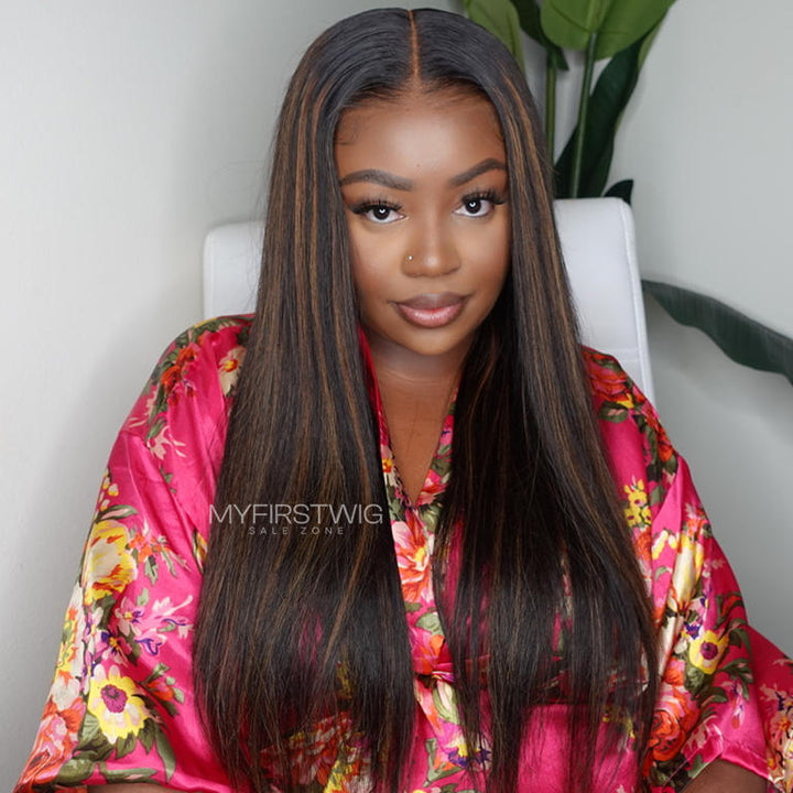 Yaki Highlight Braun Glatt HD Lace Wear &amp; Go kleberlose Perücke - CLS027