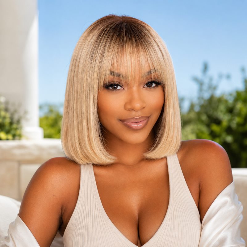 Blonde Bob Wig With Bangs Fringe HD Lace Wear & Go Glueless Closure Wig - CLB043