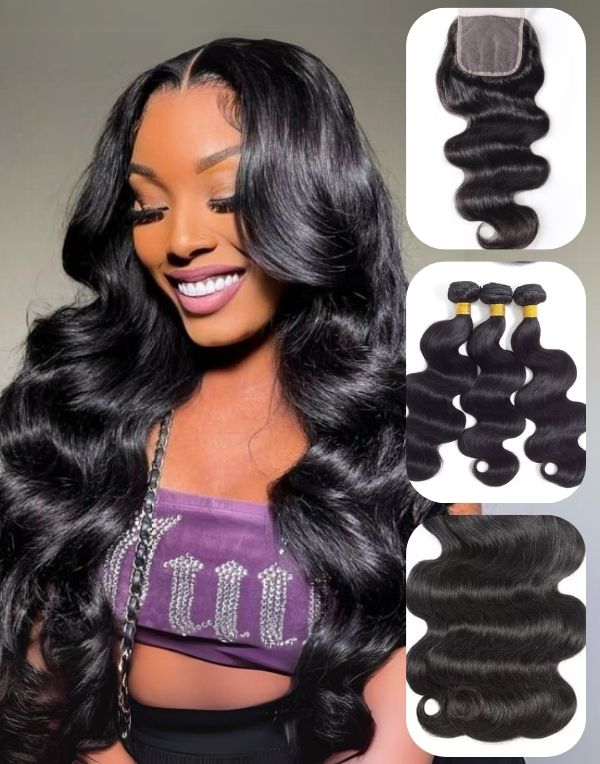 Bundles with Closure Deal - Body Weave Human Hair 3 Bundles with 5×5 HD Lace Closure - BCD002