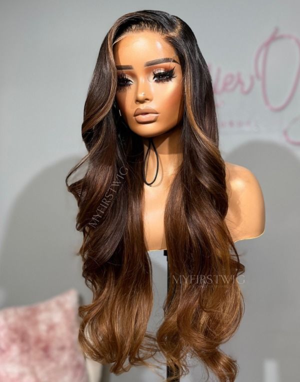C-Shape Ear Fit 7x5" Wear & Go Glueless Wig 180% Density - Ombre Brown Wavy - PM052