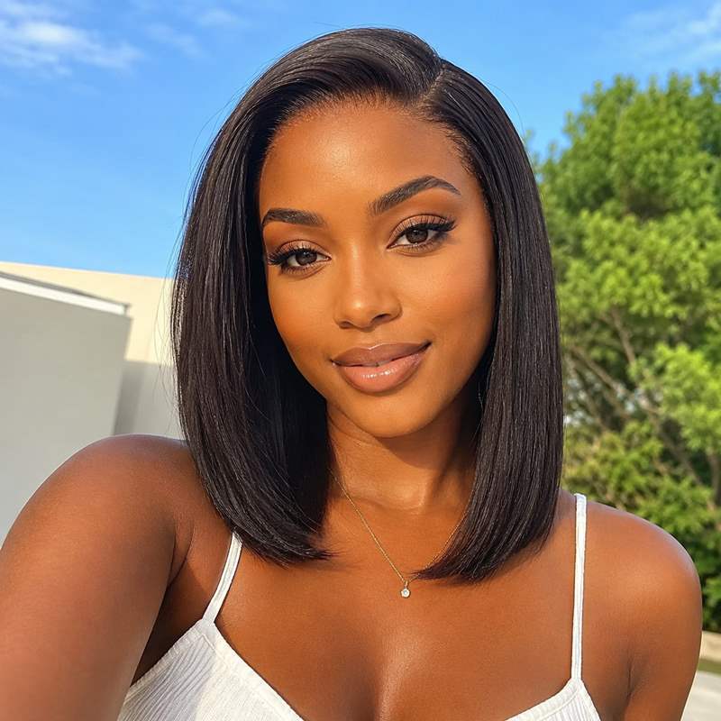 13x6 Yaki Kurzhaar Bob Unsichtbare, kleberlose Lace Front Perücke - NCB002
