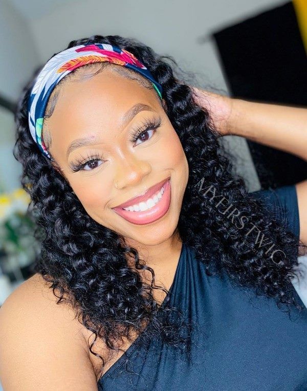 18-20" lockige, tief gewellte Stirnbandperücke, klebefreie Aufziehperücke – HBW003