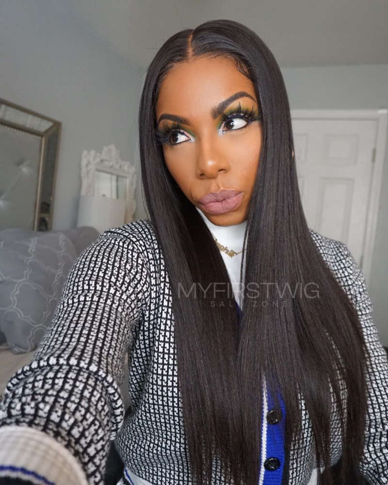 13 x 6 lange, glatte, 14-20 Zoll lange, unsichtbare, kleberlose Lace-Front-Perücke – NCS001